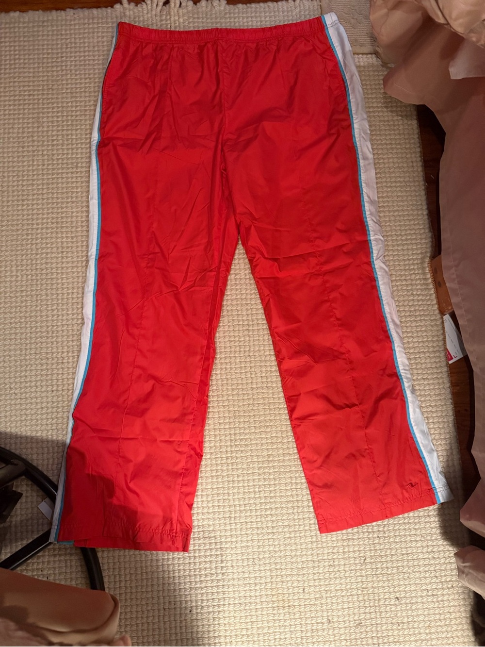 Athletic Works Red Track Joggers with White & Light Blue Side Stripes